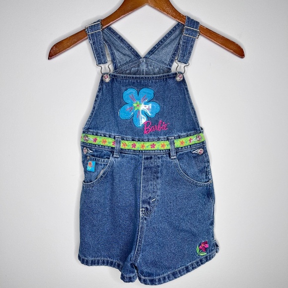 Vintage 1998 Barbie Denim Blue Overalls Shortalls 6 - Picture 1 of 5